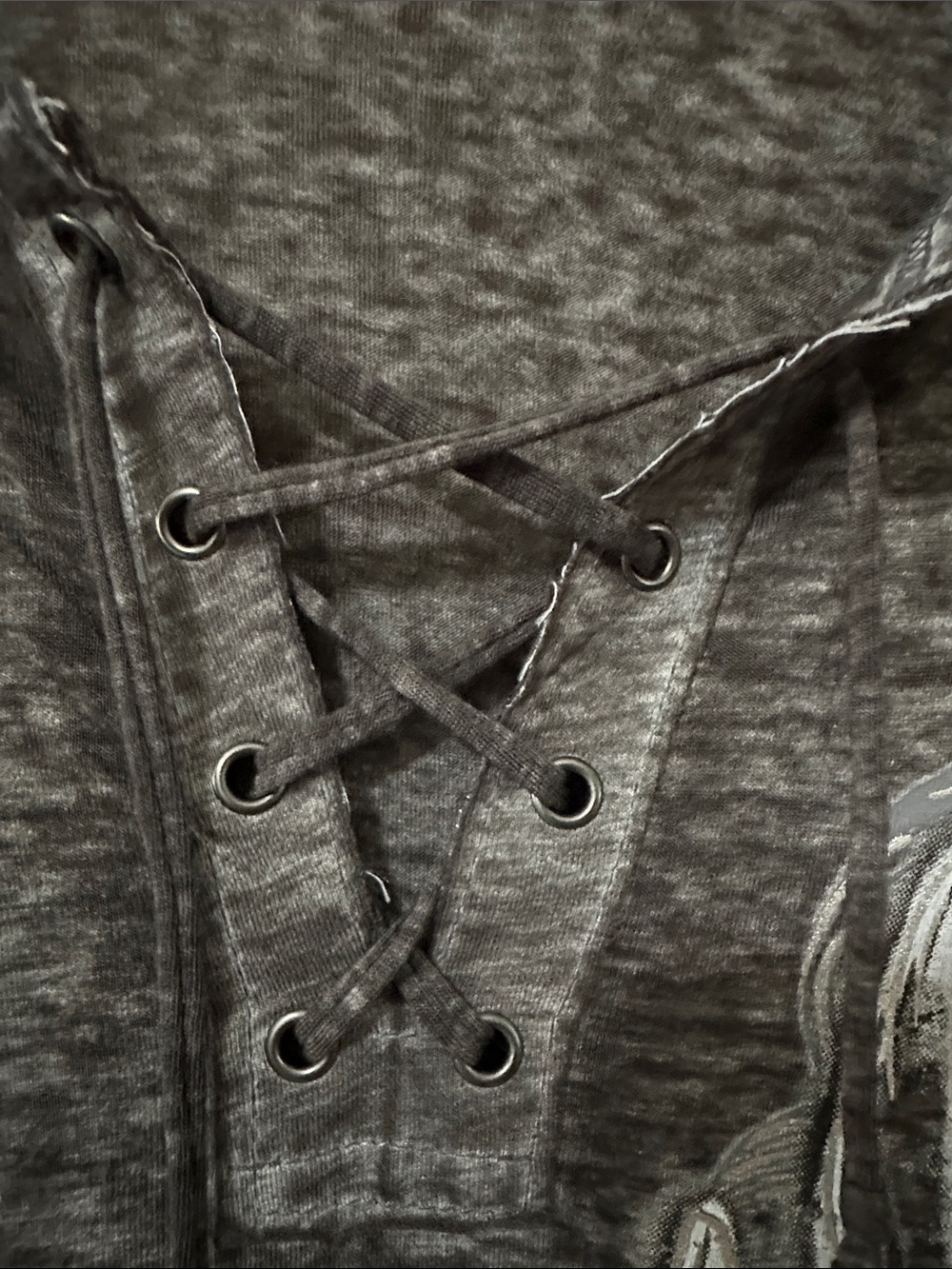 Maurices Charcoal Gray Lace-Up V-Neck Tee with Wing Graphic - Picture 3 of 5